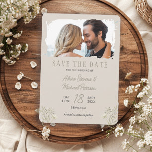 Reserve A Data Casamento simples boho flores silvestres foto bege