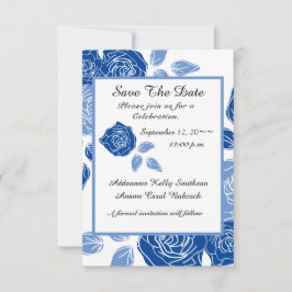 Reserve A Data Casamento Simples Chic Rosa Floral Azul