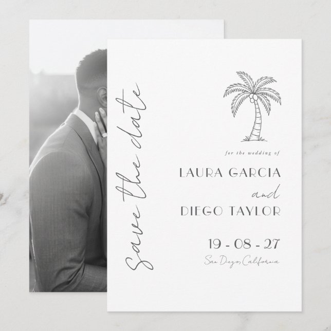 Reserve A Data Casamento Simples com Palmeira Branca (Frente/Verso)