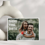 Reserve A Data Casamento Simples com Sobreposição de Texto Branco<br><div class="desc">Casamento Simples com Sobreposição de Texto Branco em Negrito e Duas Fotos Salve a Data</div>