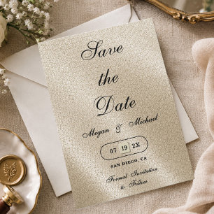 Reserve A Data Casamento Simples com Textura de Linho Bege Marfim