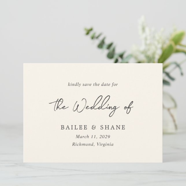 Reserve A Data Casamento Simples Creme Moderno (Em pé/Frente)