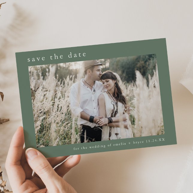 Reserve A Data Casamento Simples da Sala de Montanha Moderna da E (EMELIA Photo Modern Mountain Sage Simple Wedding Save The Date)