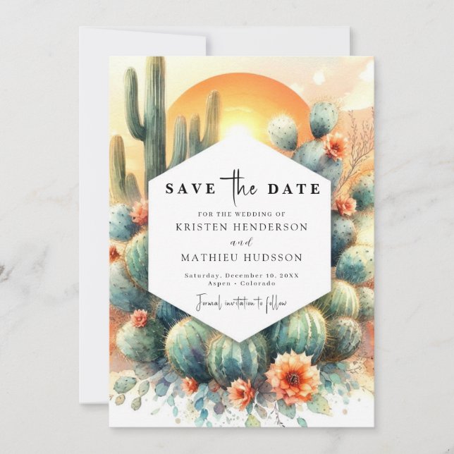 Reserve A Data Casamento Simples de Cactus Ocidental (Frente)
