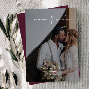 Reserve A Data Casamento Simples de Foto Burgundy