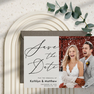 Reserve A Data Casamento Simples de Fotografias Modernas com Scri