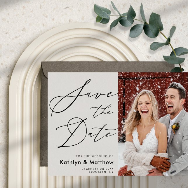 Reserve A Data Casamento Simples de Fotografias Modernas com Scri (Criador carregado)