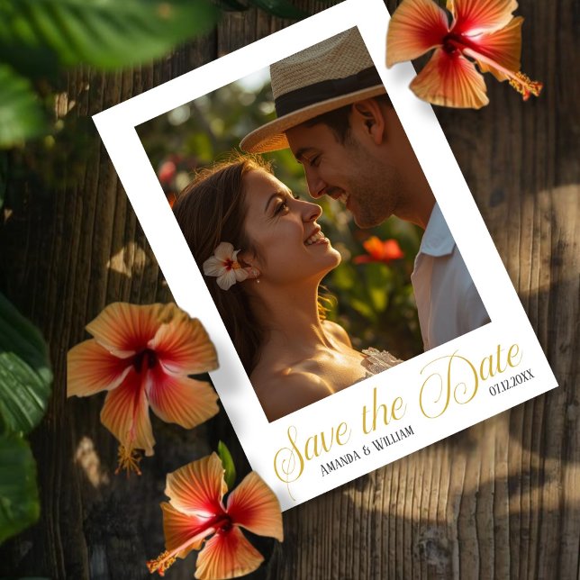Reserve A Data Casamento Simples de Texto e Foto (Simple Text and Photo Wedding Save The Date in tropical environments)