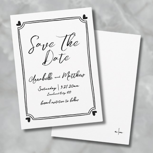Reserve A Data Casamento Simples Desenhado à Mão Salve a Data (Simple Hand Drawn Wedding Save The Date)