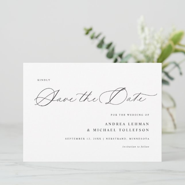 Reserve A Data Casamento Simples e Delicado Calliografia (Em pé/Frente)