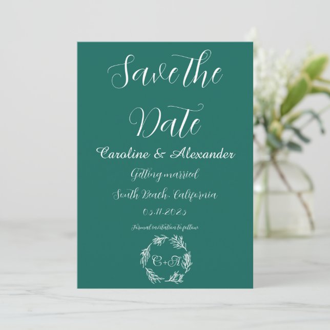 Reserve A Data Casamento Simples e Elegante Elegante Verde (Em pé/Frente)