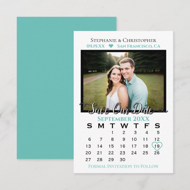 Reserve A Data Casamento Simples e Elegante Foto & Calendário Aqu (Frente/Verso)
