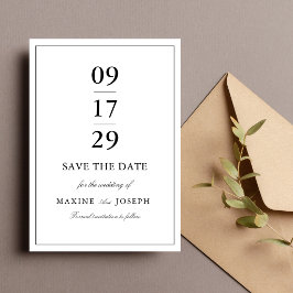 Reserve A Data Casamento Simples Elegante Formal Branco e Preto