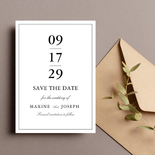 Reserve A Data Casamento Simples Elegante Formal Branco e Preto (White and black wedding save the date adds timeless elegance to your wedding announcement.)