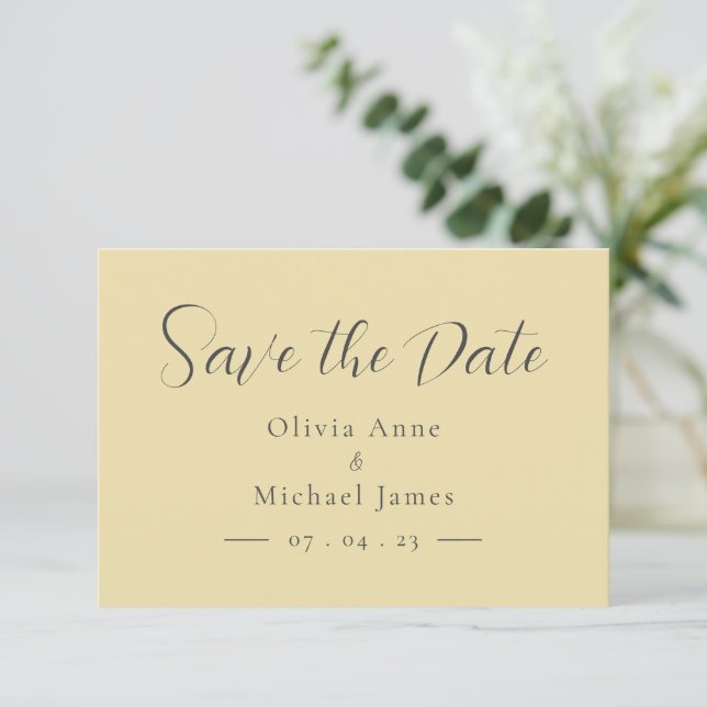 Reserve A Data Casamento Simples em Amarelo Pastel e Branco com L (Em pé/Frente)