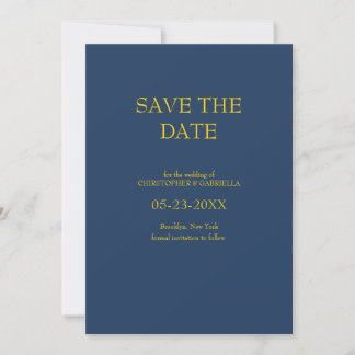 Reserve A Data Casamento Simples Formal Azul Marinho e Dourado
