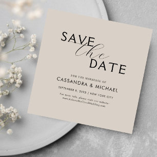 Reserve A Data Casamento Simples Minimalista com Letra Bege e Pre