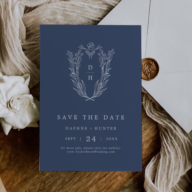 Reserve A Data Casamento Simples Mínimo Azul Escuro-Escuro DAPHNE (DAPHNE Elegant Dark Blue Minimal Simple Wedding Save The Date)