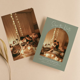 Reserve A Data Casamento Simples Verde do Arch Moderno Foto Sage 