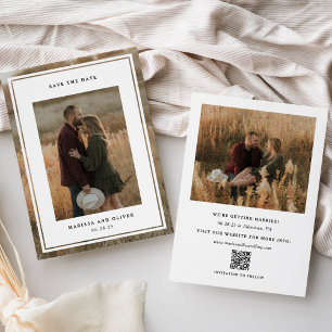 Reserve A Data Casamento Site QR Foto Minimalista Emoldurada