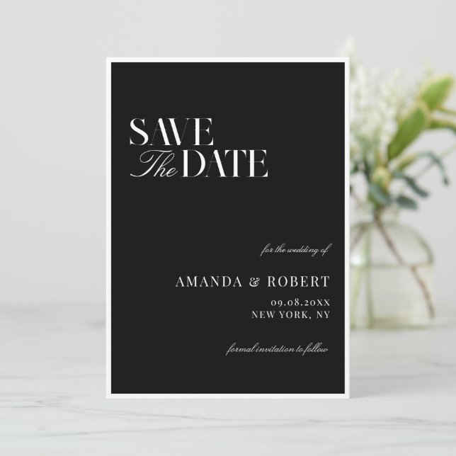 Reserve A Data Casamento Sofisticado Preto e Branco Old Money (Em pé/Frente)