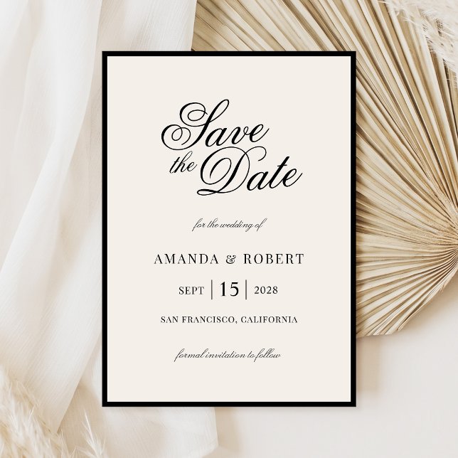 Reserve A Data Casamento Sofisticado Preto e Marfim Old Money (Criador carregado)