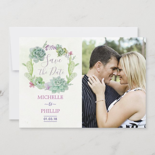 Reserve A Data Casamento Suculento de Cactus Salve a Data (Frente)