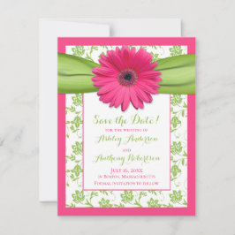 Reserve A Data Casamento tema damasco Floral Verde-Rosa-Margarida