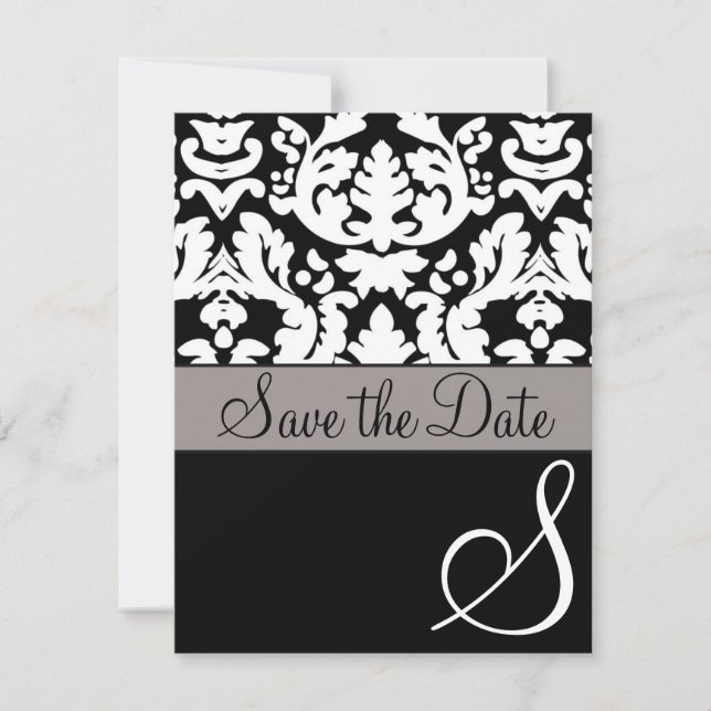 Reserve A Data Casamento tema damasco preto/branco Formal Salvar  (Frente)