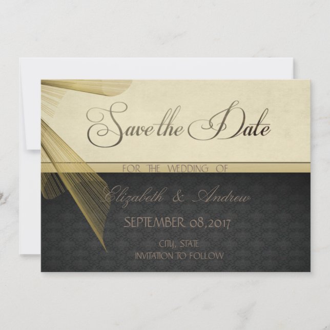 Reserve A Data Casamento tema damasco preto Elegante Salve a data (Frente)