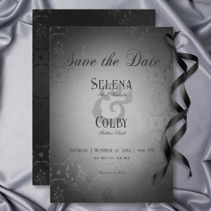 Reserve A Data Casamento tema damasco Preto Gótico Escuro Vintage