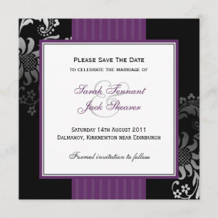 Reserve A Data Casamento tema damasco Roxo e Preto Salvar a Data