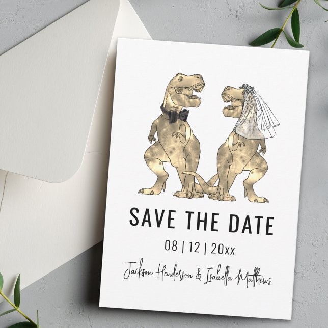 Reserve A Data Casamento Temático de Dinossauros (Funny T-Rex bride and groom Dinosaur wedding save the date Minimalist stylish modern)