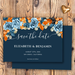 Reserve A Data Casamento Terracota Boho Elegante Azul Marinho E F