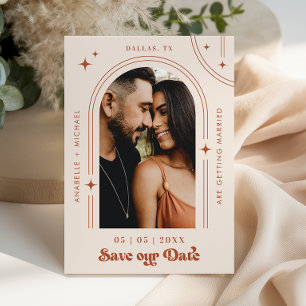 Reserve A Data Casamento Terracotta Foto do Arco Boho Retro Scrip