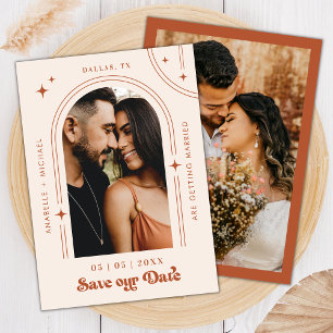Reserve A Data Casamento Terracotta Foto do Arco Boho Retro Scrip