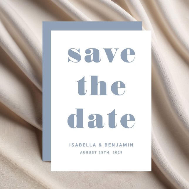 Reserve A Data Casamento Tipografia Azul Empoeirado Moderna (Modern Dusty Blue Typography Wedding Save The Date)