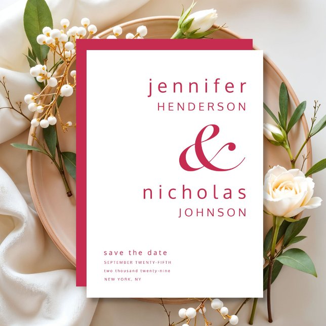 Reserve A Data Casamento Tipografia Magenta Elegante (Elegant Magenta Typography Wedding Save The Date)