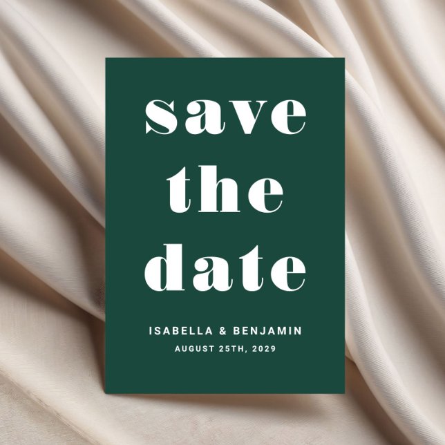 Reserve A Data Casamento Tipografia Verde Esmeralda Moderna (Emerald Green Modern Typography Wedding Save The Date)