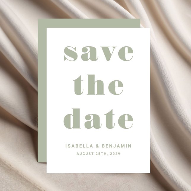 Reserve A Data Casamento Tipografia Verde Sage Moderna (Modern Sage Green Typography Wedding Save The Date)