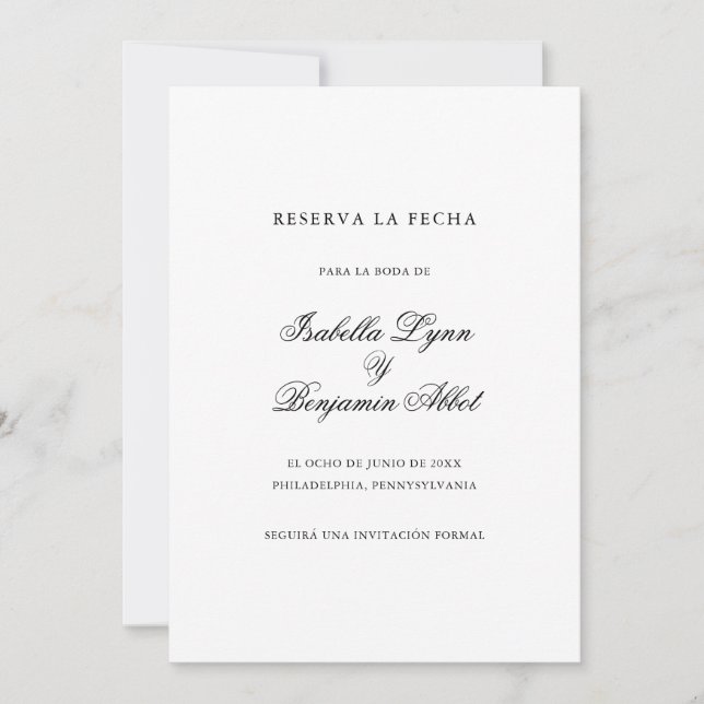 Reserve A Data Casamento tradicional espanhol preto e branco (Frente)