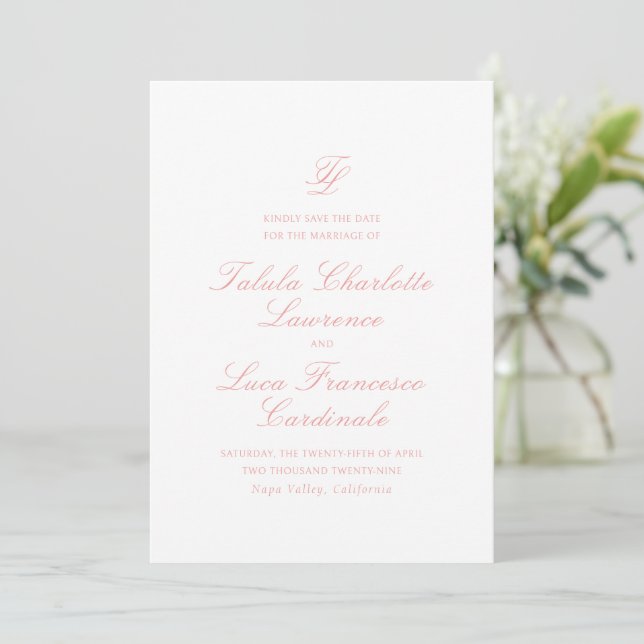 Reserve A Data Casamento Tradicional Rosa Coral Elegante (Em pé/Frente)