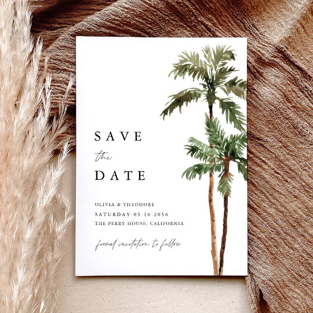 Reserve A Data Casamento Tropical com Palmeira (Palm Tree Save the Date Card tropical destination beach wedding stationery)