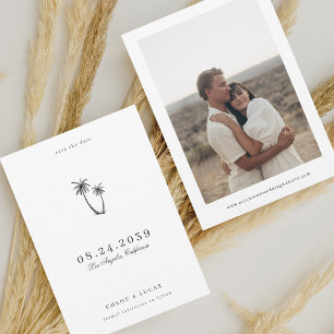 Reserve A Data Casamento Tropical com Palmeira Desenhada Moderna