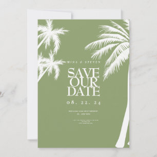 Reserve A Data casamento tropical com palmeira verde 