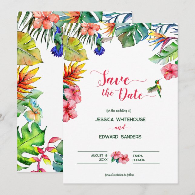 Reserve A Data Casamento Tropical de Hibiscus Havaiano Salve a Da (Frente/Verso)