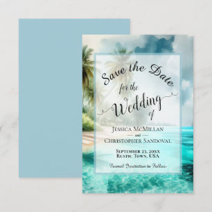 Reserve A Data Casamento Tropical de Praia com Caligrafia Elegant