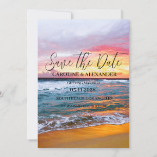 Reserve A Data Casamento Tropical de Praia Sunset de Verão Elegan