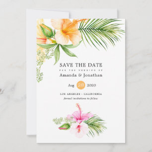 Reserve A Data Casamento Tropical Floral à Beira-Mar com Aquarela