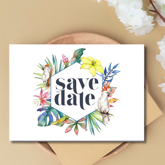 Reserve A Data Casamento Tropical Floral Beach (Tropical Floral Beach Wedding Save The Date)